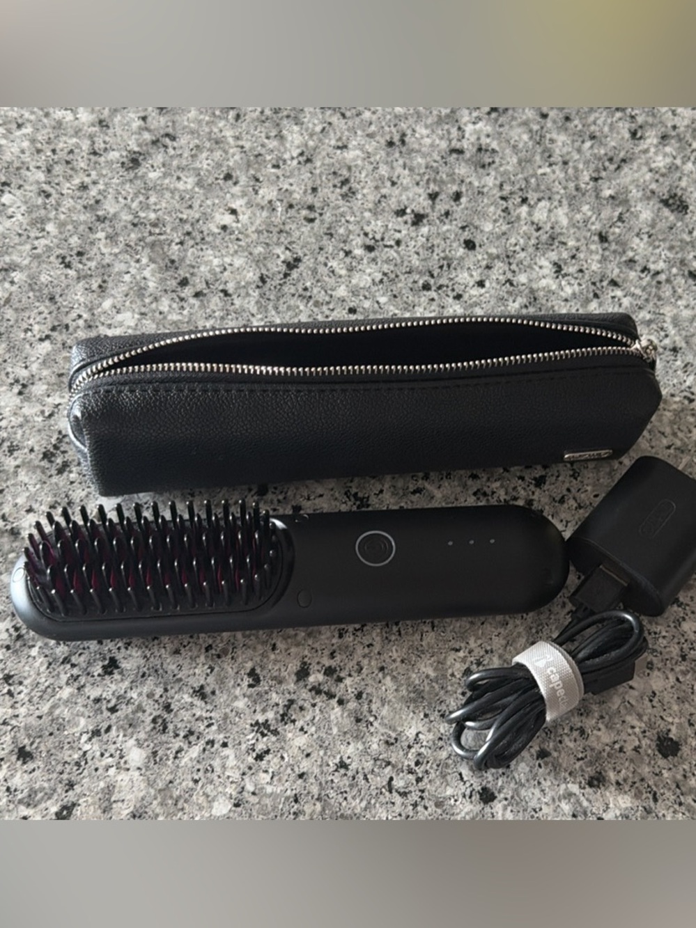 Tymo Black Travel Electric Hair Straightening Brush with Carry Case